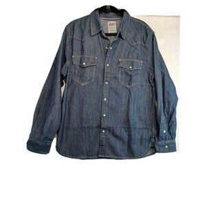 Levis Strauss Shirt Mens Large Blue Denim Pearl Snap Button-Down Long Sleeve